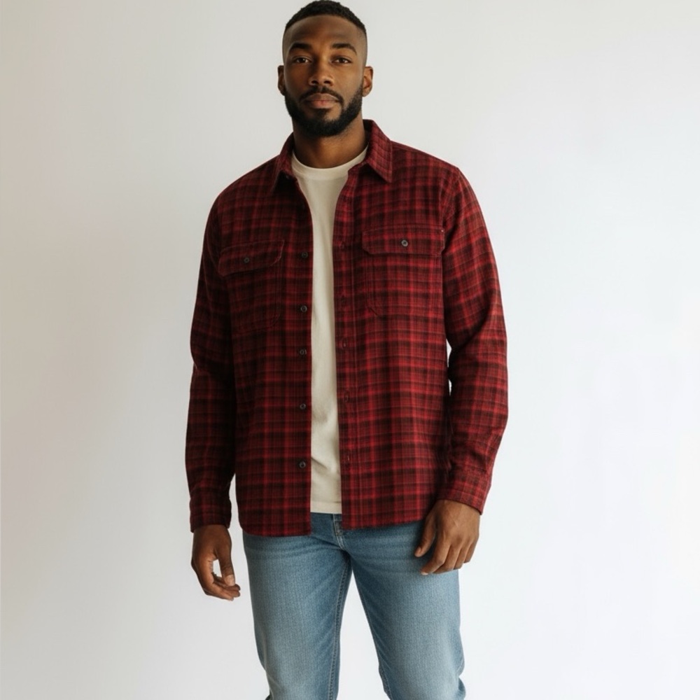 Orvis Active Fit Res and Black Windowpane Plaid Long Sleeve Button Down - XL